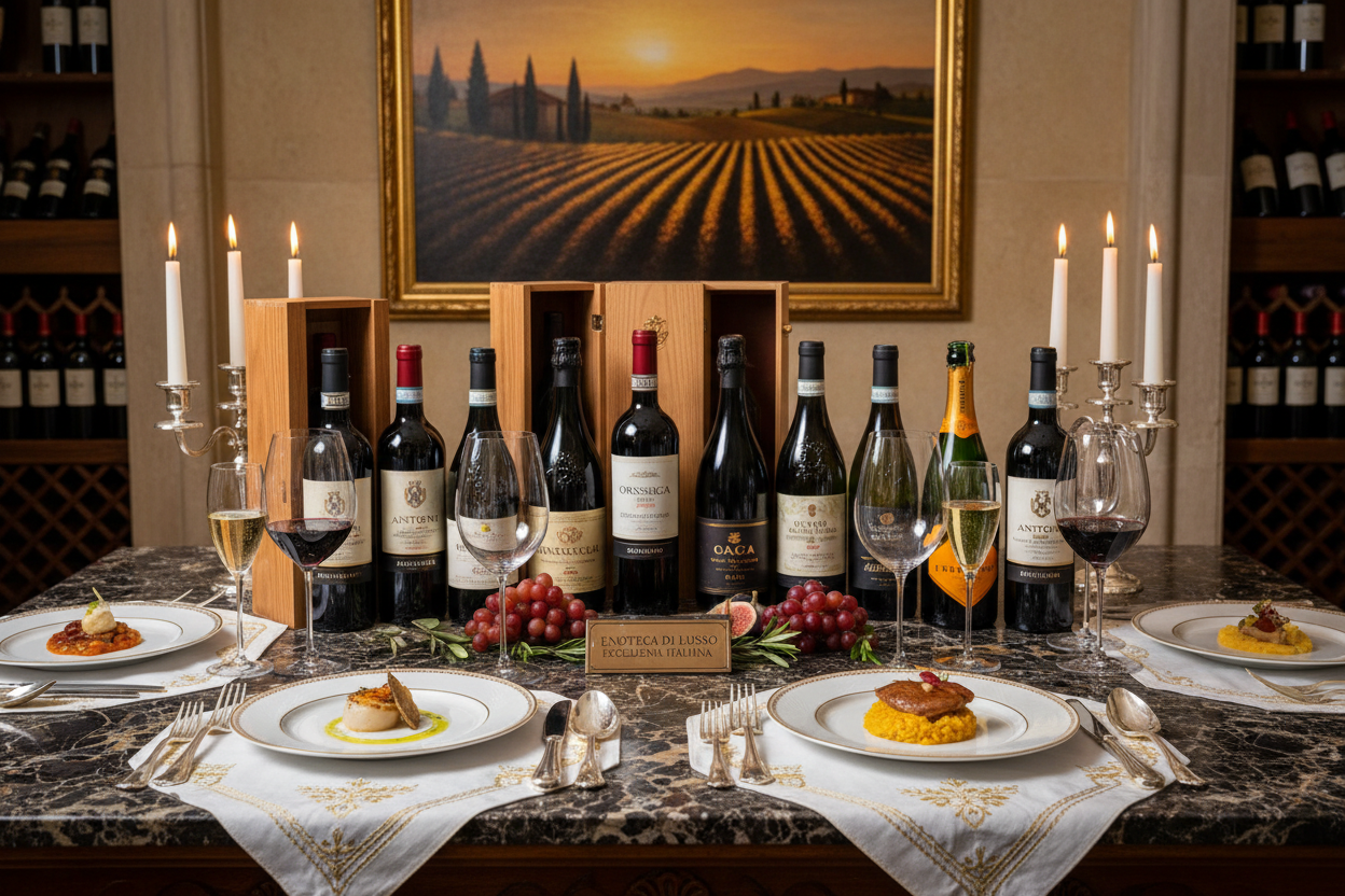 Tavola elegante con bottiglie di vino luxury